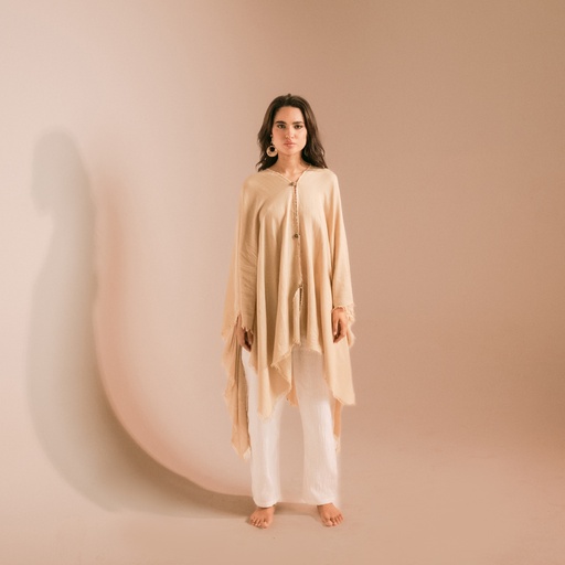 Mesh cotton poncho {Beige}